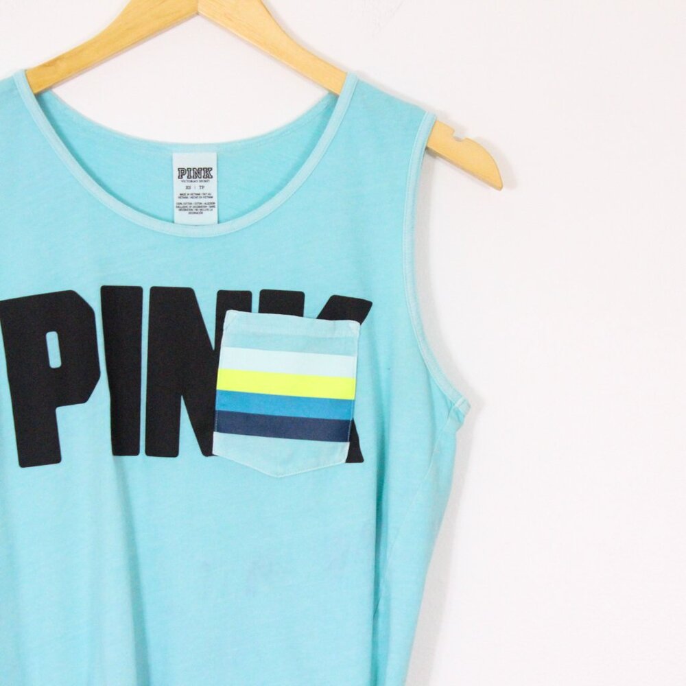 *Pink Blue Muscle Cropped Tank Top - Picture 6 of 6